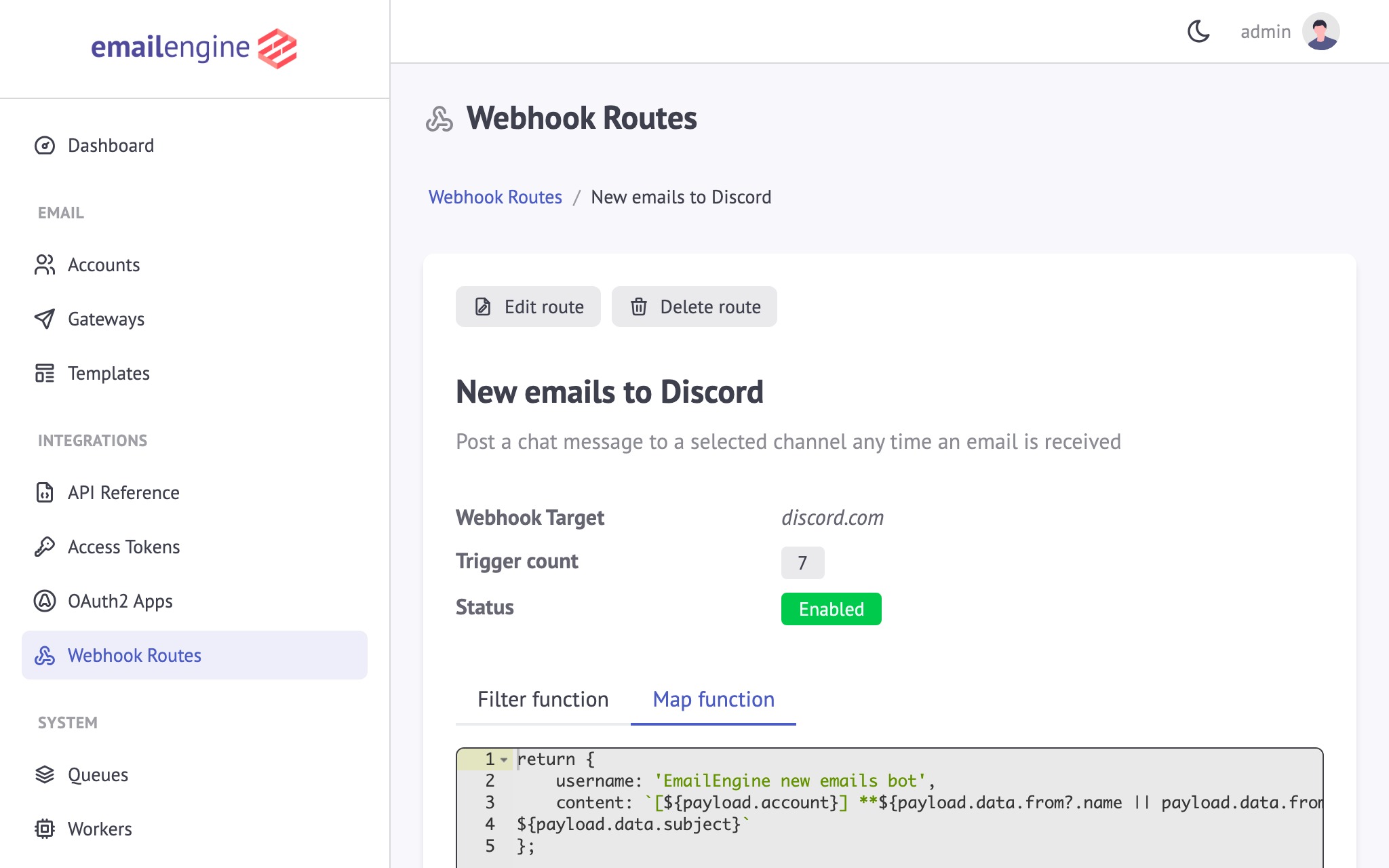Low-code webhook routing